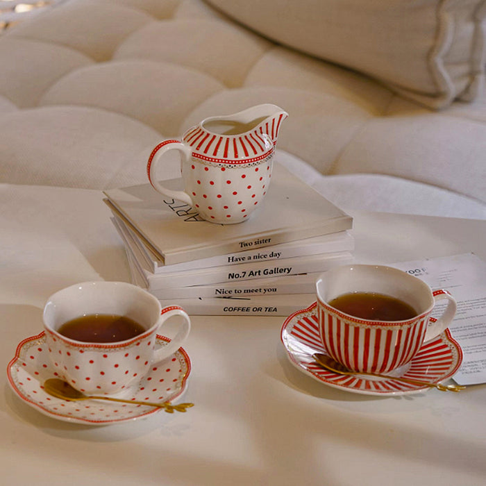 Polka Dot Striped Designed Procelain Modern Tea Set