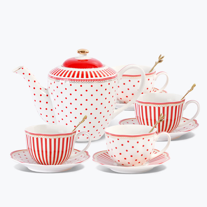 Polka Dot Striped Designed Procelain Modern Tea Set