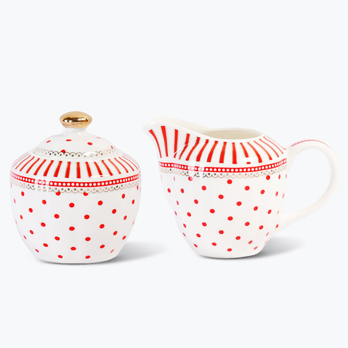Polka Dot Striped Designed Procelain Modern Tea Set