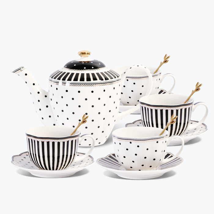 Polka Dot Striped Designed Procelain Modern Tea Set