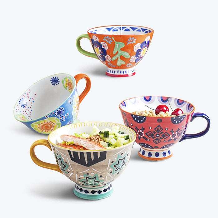 Set of 4 Pastoral Style Ceramic Tea Cups