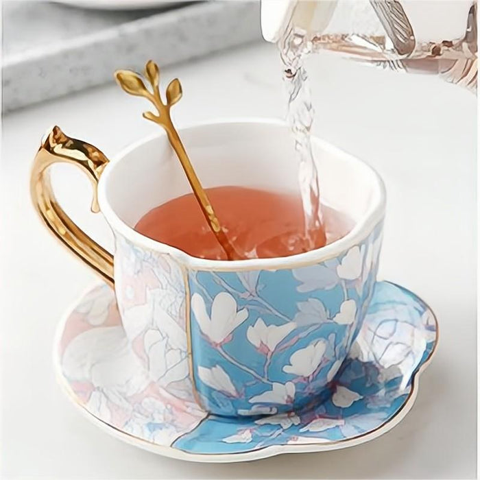 Set of 4 Flowers Birds Tea Cup And Saucers