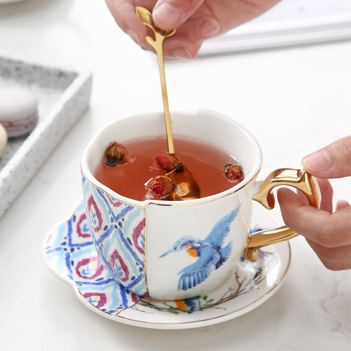 Set of 4 Flowers Birds Tea Cup And Saucers