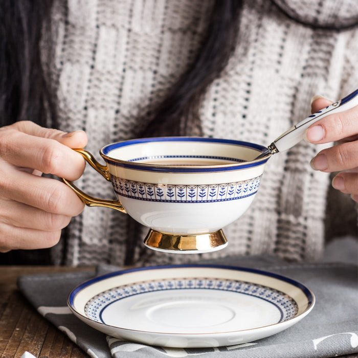 Set of 2 Gold Plated Bone China Cup And Saucers