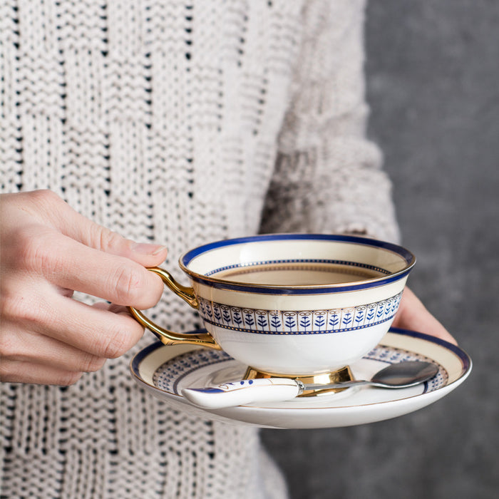 Set of 2 Gold Plated Bone China Cup And Saucers