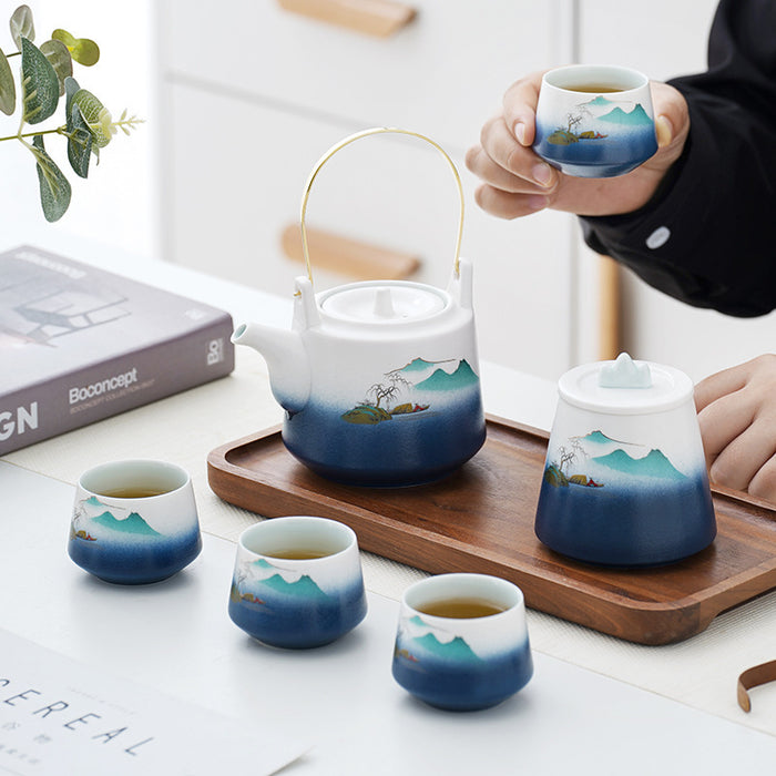Japanese Style Ceramic Lifting Handle Tea Set