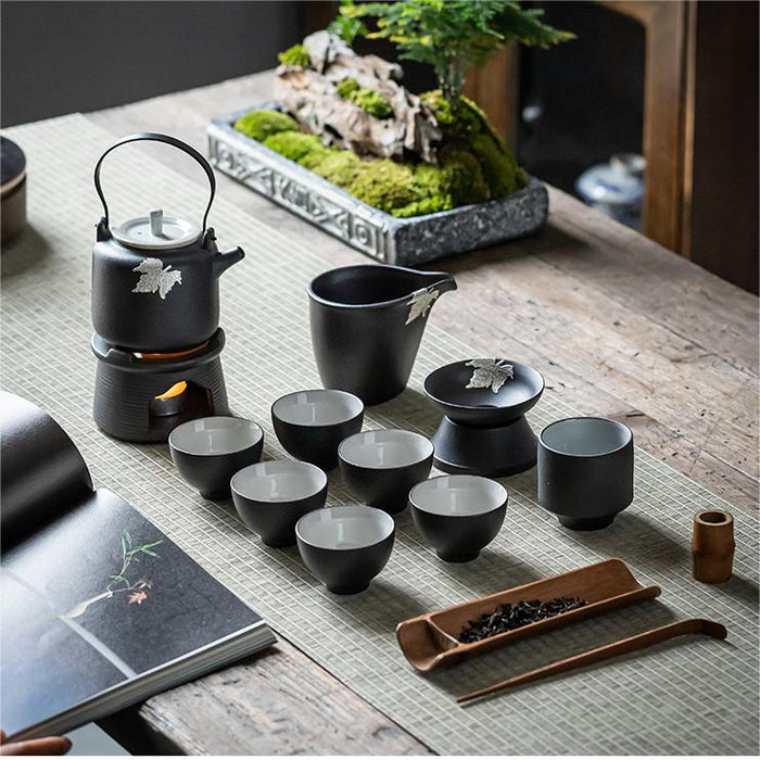 Japanese Style Black Pottery Handle Tea set