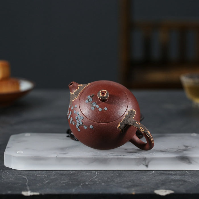 Pine Applique YiXing Zisha XiShi Teapot
