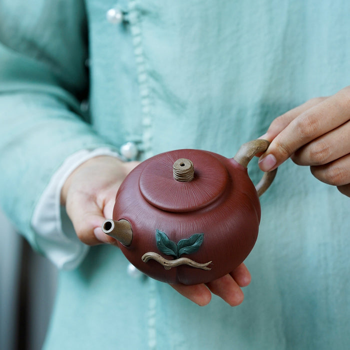 Yixing Branch Leaves Pure Zisha Teapot