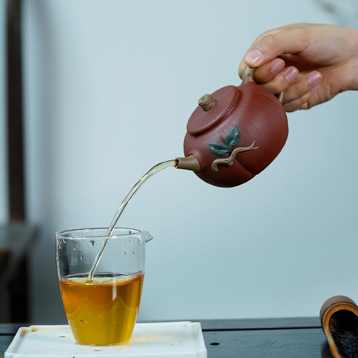 Yixing Branch Leaves Pure Zisha Teapot