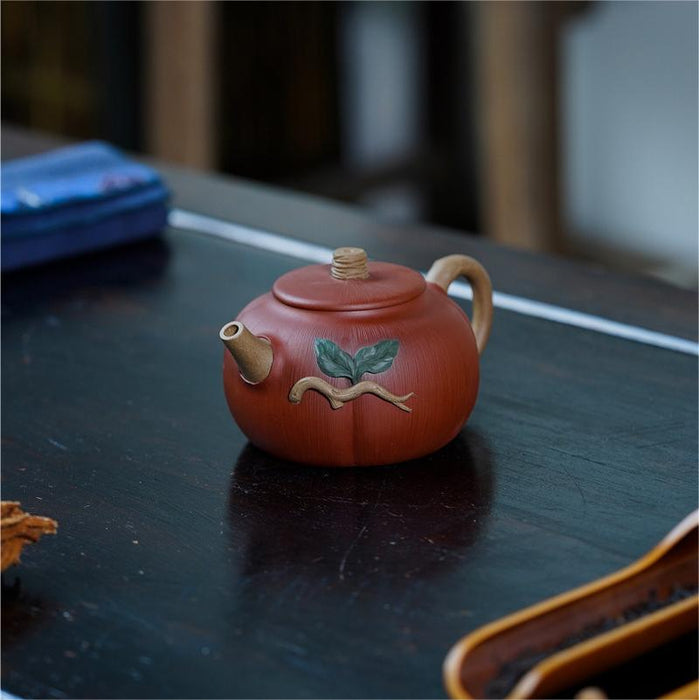 Yixing Branch Leaves Pure Zisha Teapot