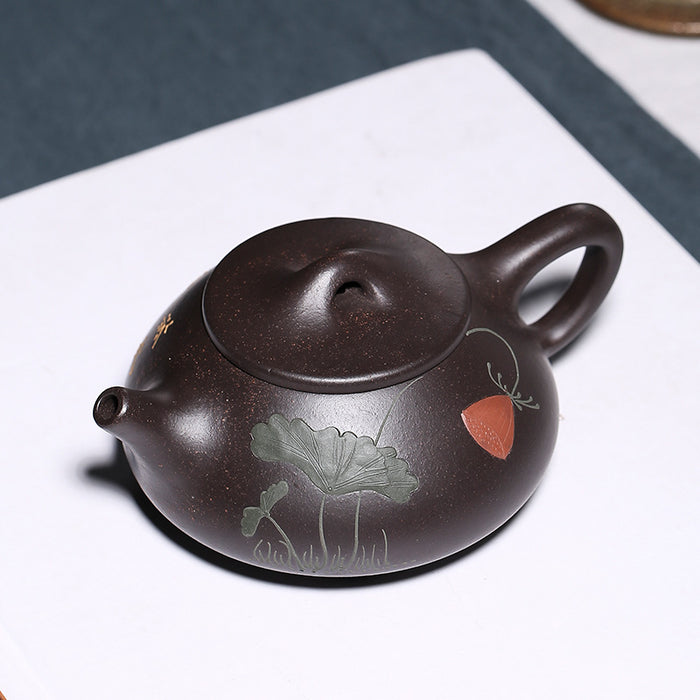 Yixing Black Lotus Pattern Shipiao Teapot