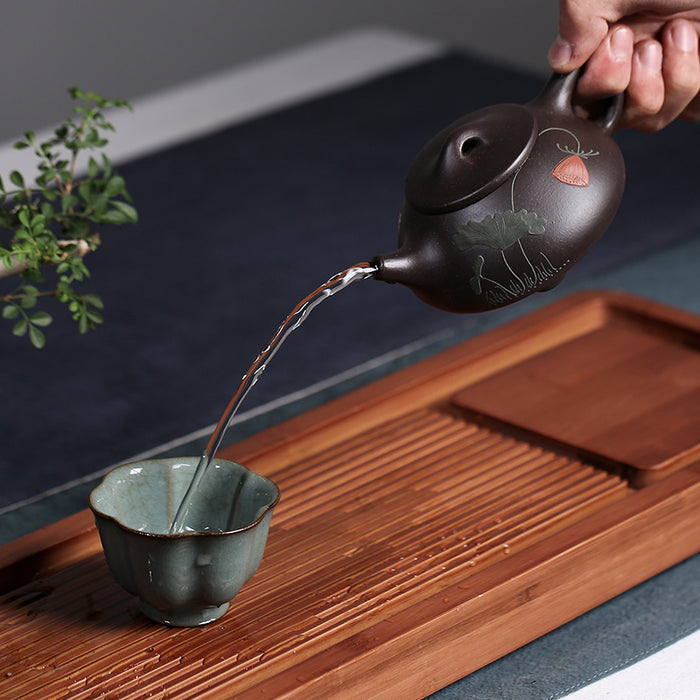 Yixing Black Lotus Pattern Shipiao Teapot