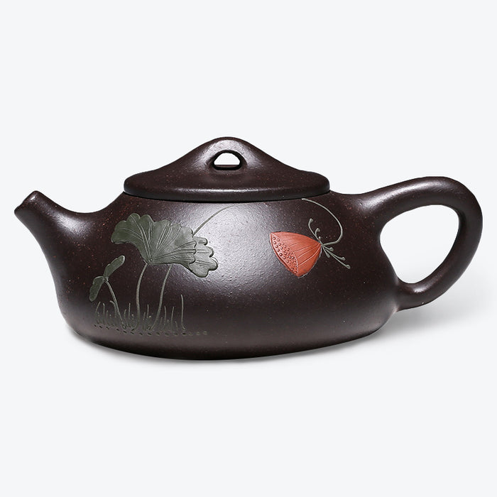 Yixing Black Lotus Pattern Shipiao Teapot
