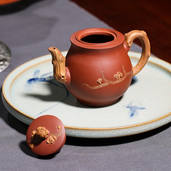 Yixing Plum Blossom Relief Zisha Teapot