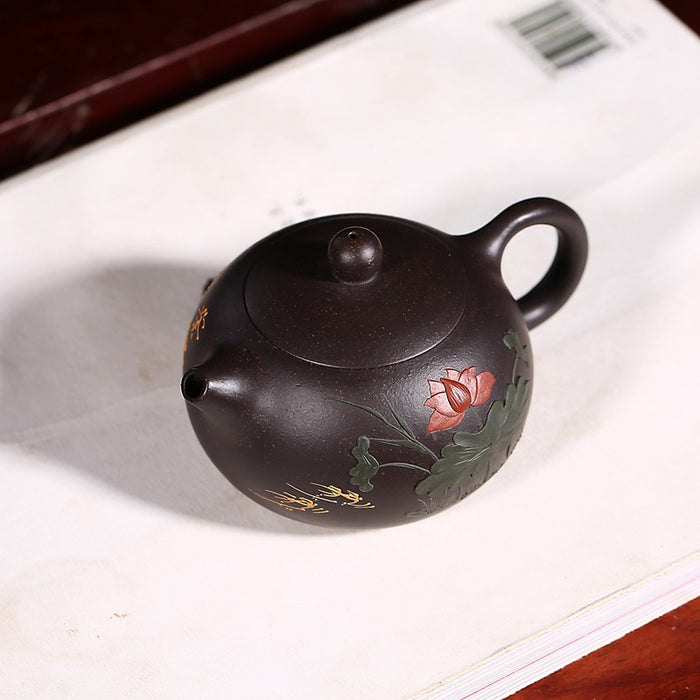 Yixing Lotus Pond Black Clay Xishi Teapot
