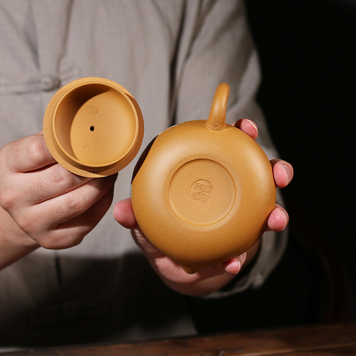 Yixing Yellow Peach Flat Xishi Teapot