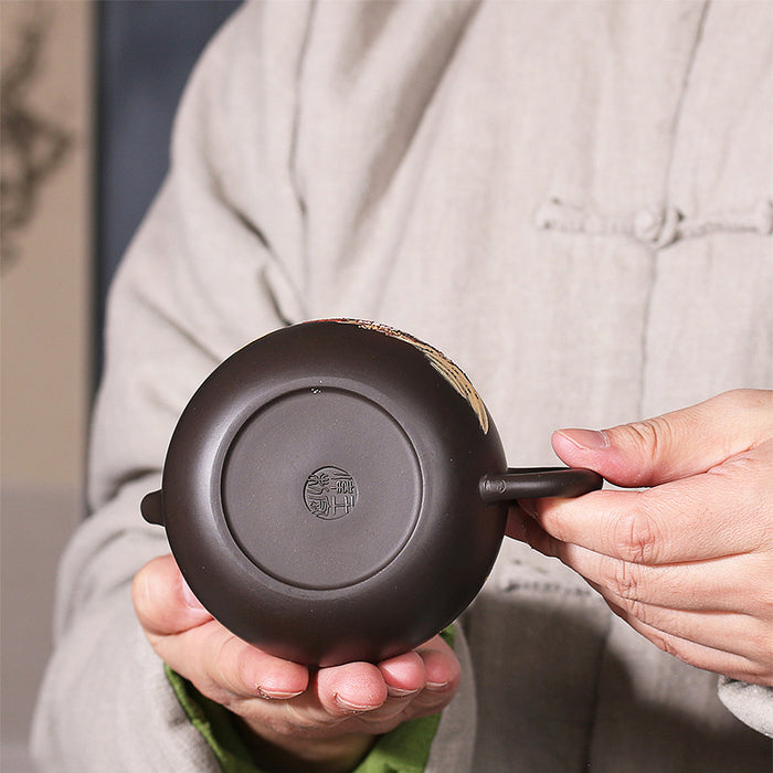 Yixing Landscape Painting Black Clay Teapot