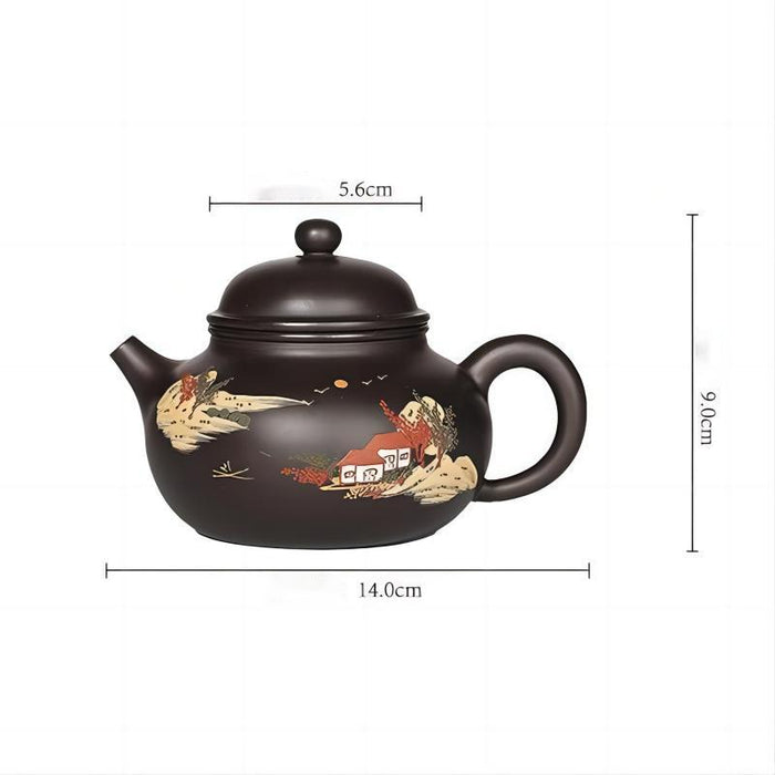Yixing Landscape Painting Black Clay Teapot