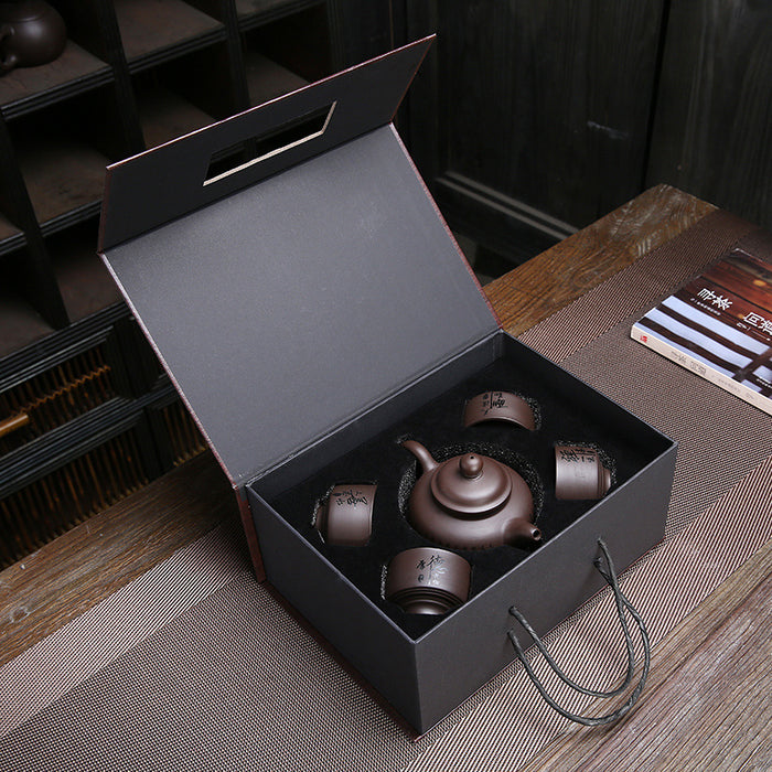 Yixing Carved Zisha Tea Set-5