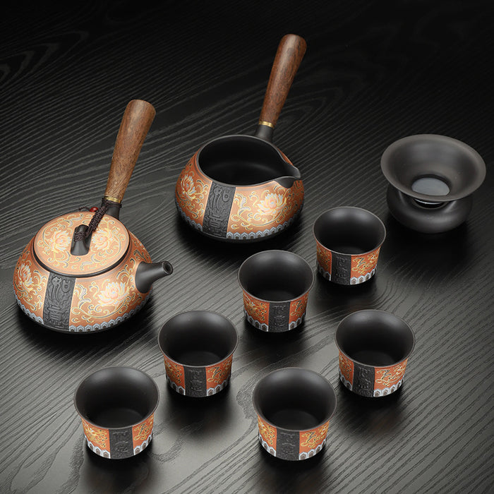 Gold Twig Pattern Tea Set With Side Handle