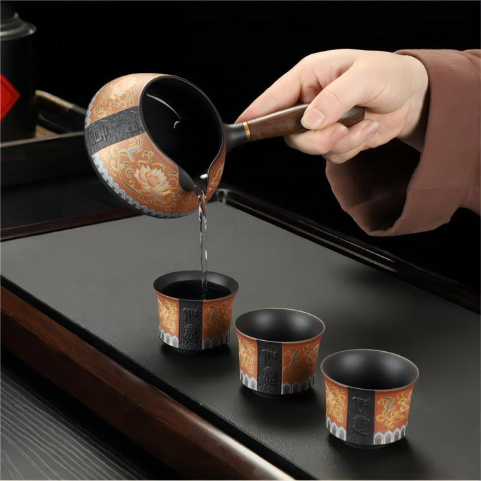 Gold Twig Pattern Tea Set With Side Handle