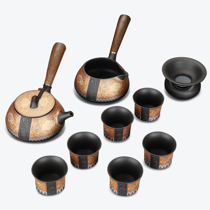 Gold Twig Pattern Tea Set With Side Handle