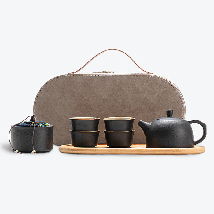 Black Ceramic Travel Kung Fu Tea Set