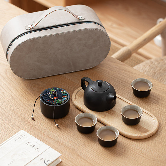 Black Ceramic Travel Kung Fu Tea Set