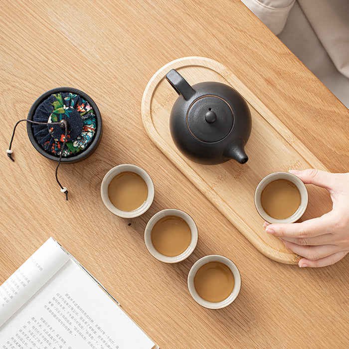 Black Ceramic Travel Kung Fu Tea Set