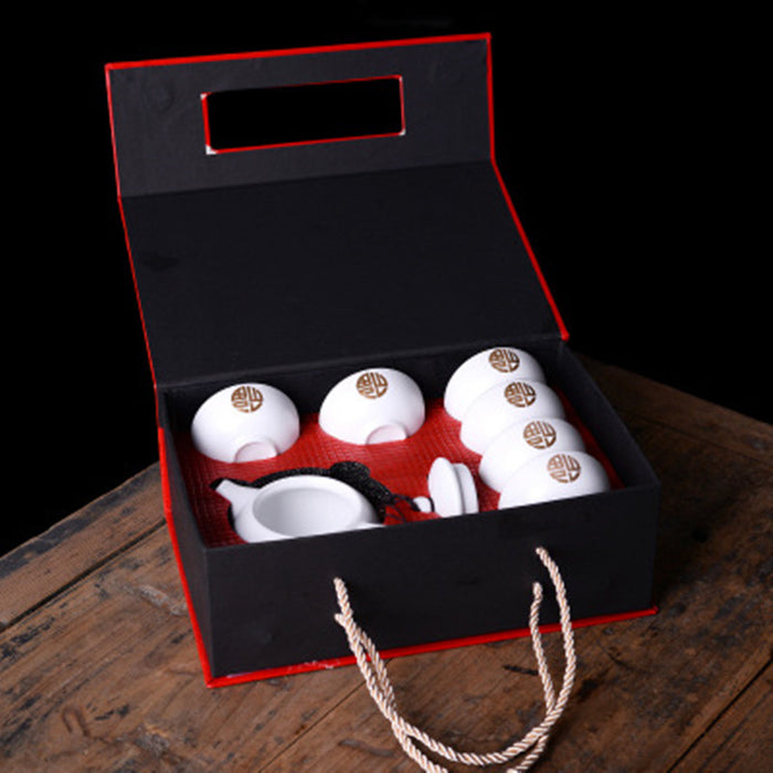 White and Gold Chinese Ceramic Kung Fu Tea Set