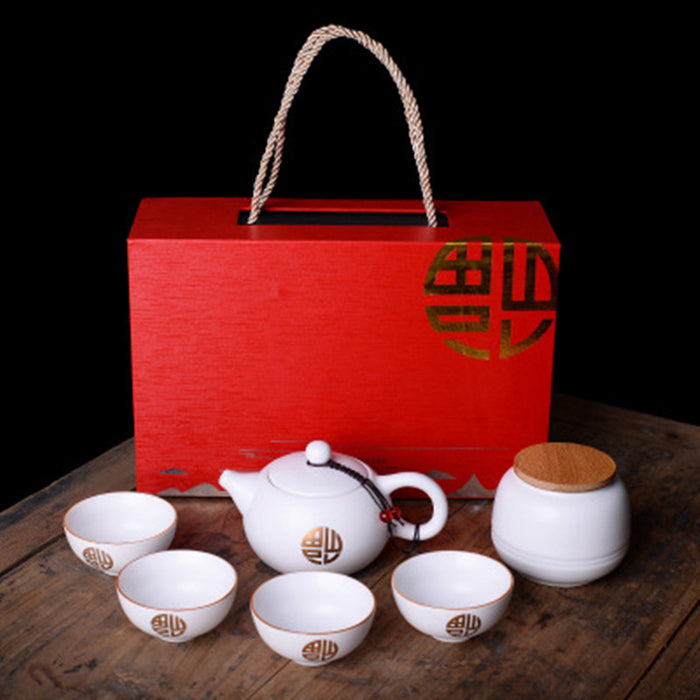 White and Gold Chinese Ceramic Kung Fu Tea Set
