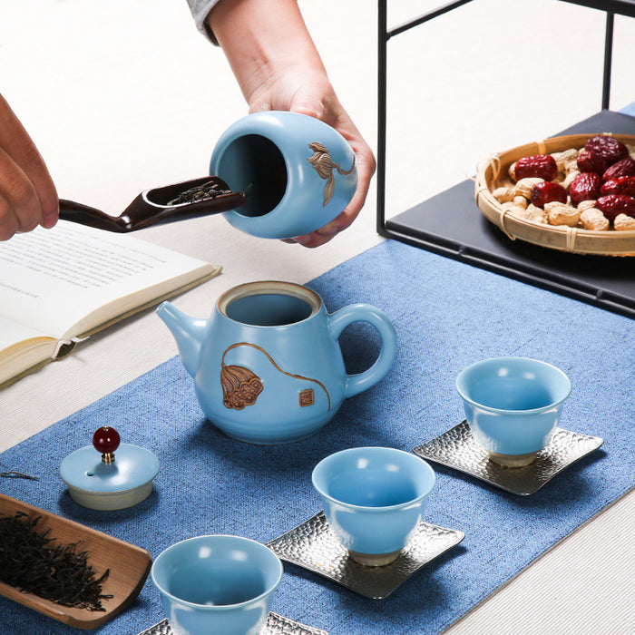 Blue Ceramic Travel Kung Fu Tea Set