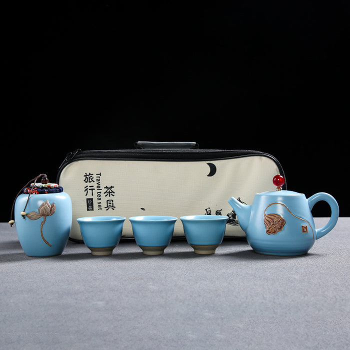 Blue Ceramic Travel Kung Fu Tea Set