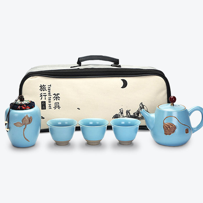 Blue Ceramic Travel Kung Fu Tea Set