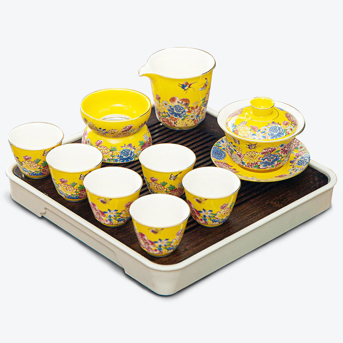 Yellow Royal Chinese Enamel Porcelain Tea Set