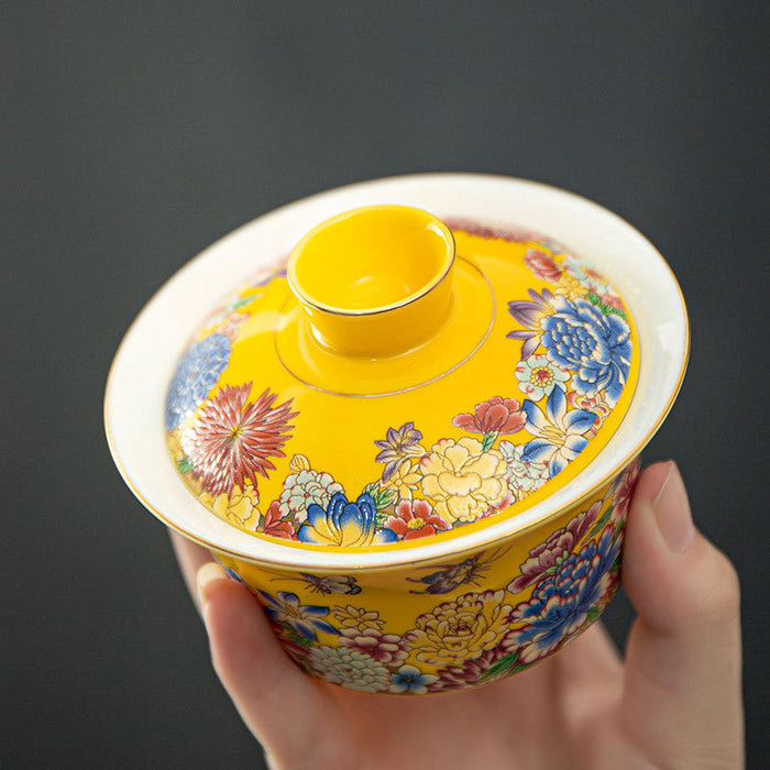 Yellow Royal Chinese Enamel Porcelain Tea Set