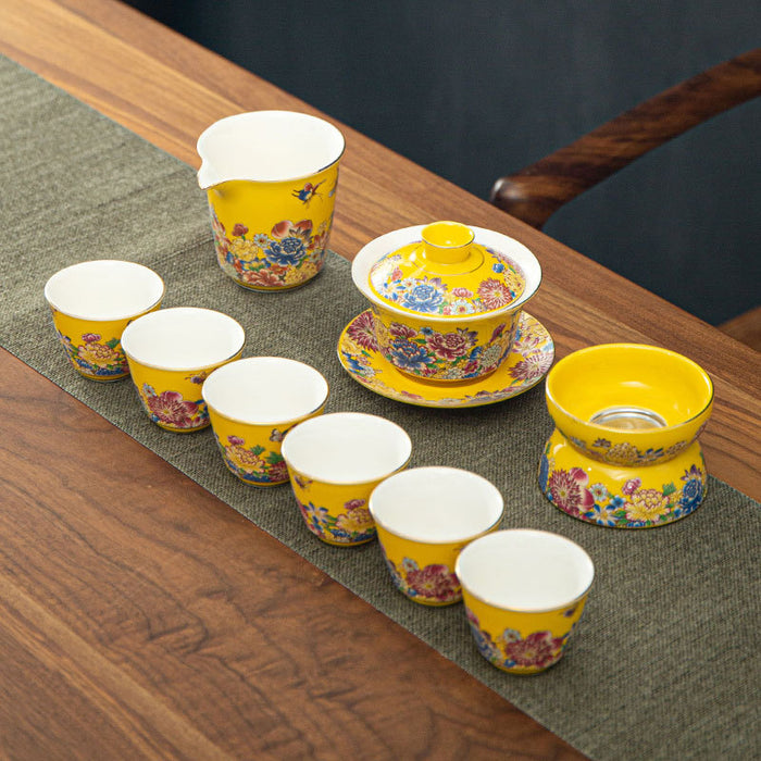 Yellow Royal Chinese Enamel Porcelain Tea Set