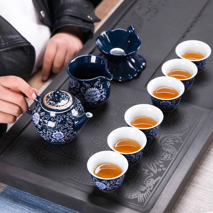 Chinese Blue Lotus Porcelain Tea Set