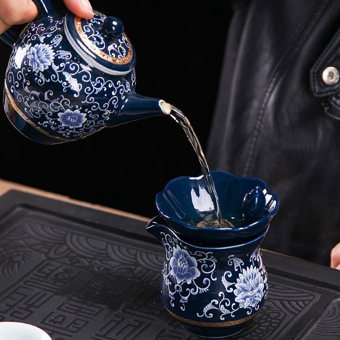Chinese Blue Lotus Porcelain Tea Set