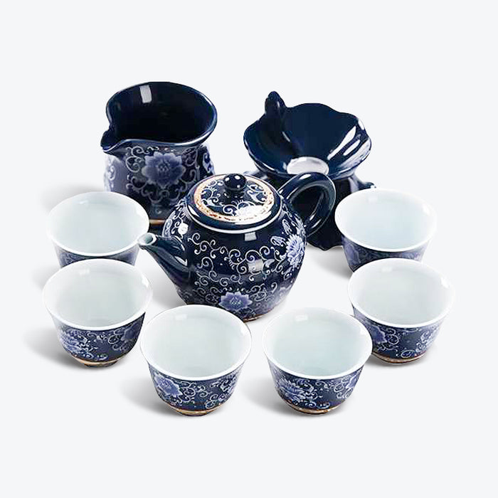 Chinese Blue Lotus Porcelain Tea Set