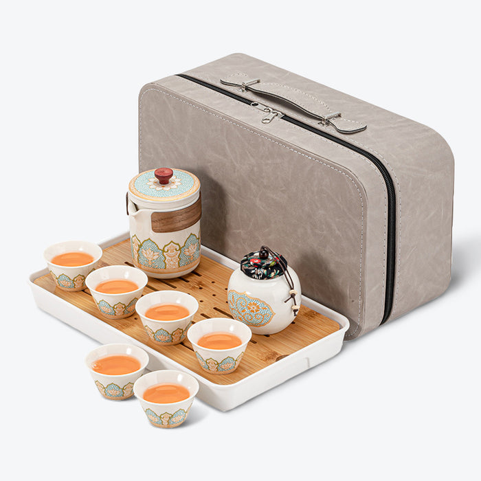 Chinese Floral Ceramic Kung Fu Tea Set