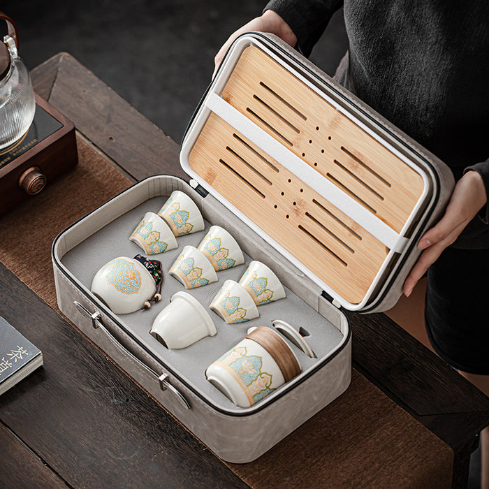 Chinese Floral Ceramic Kung Fu Tea Set