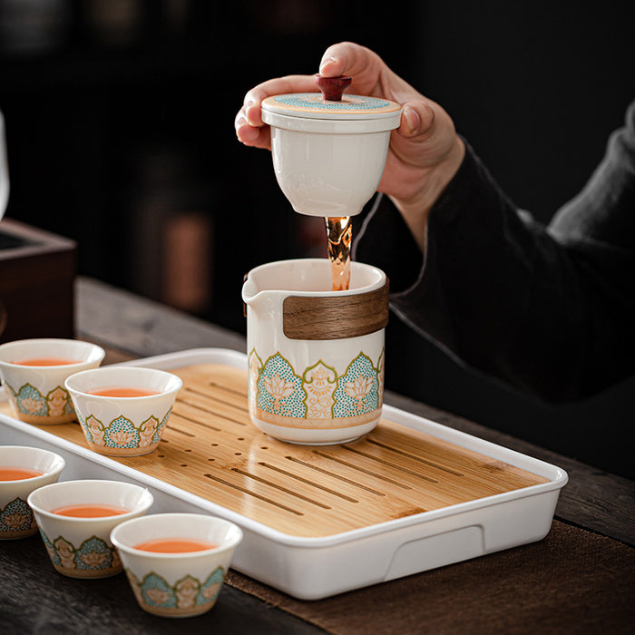 Chinese Floral Ceramic Kung Fu Tea Set