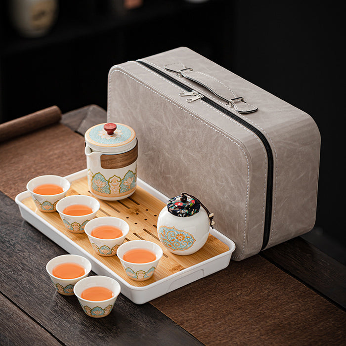 Chinese Floral Ceramic Kung Fu Tea Set