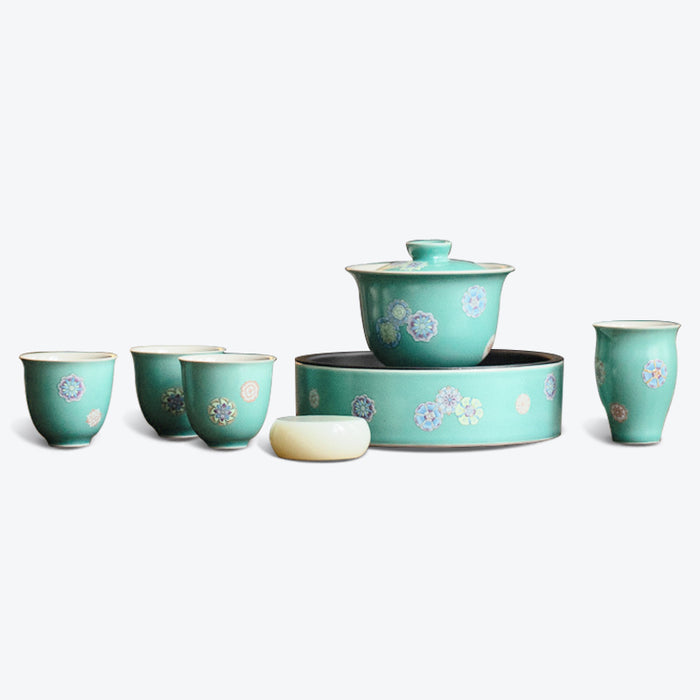 Green Floral Ceramic Kung Fu Tea Set