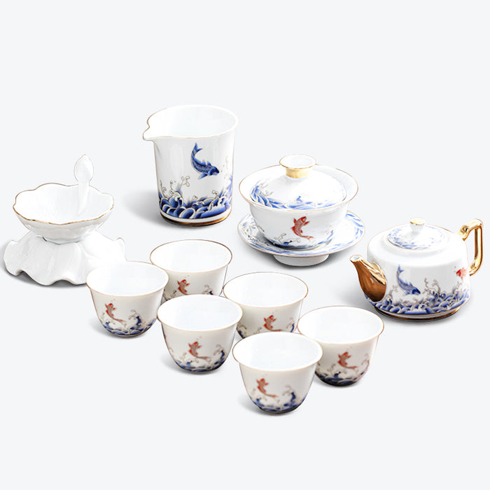 Carp and Sea Porcelain Kung Fu Tea Set