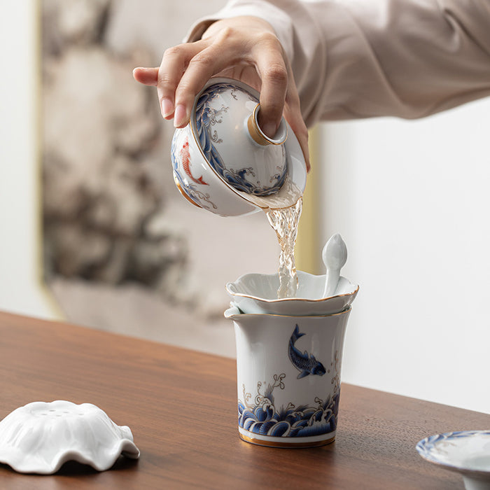 Carp and Sea Porcelain Kung Fu Tea Set