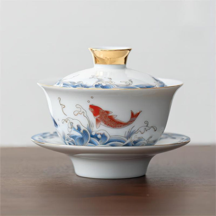 Carp and Sea Porcelain Kung Fu Tea Set