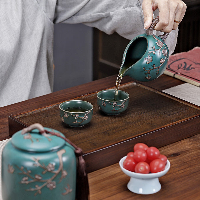 Green Plum Blossom Ceramic Kung Fu Tea Set